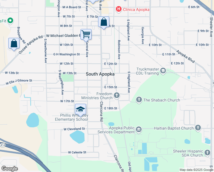 map of restaurants, bars, coffee shops, grocery stores, and more near 149 East 15th Street in Apopka