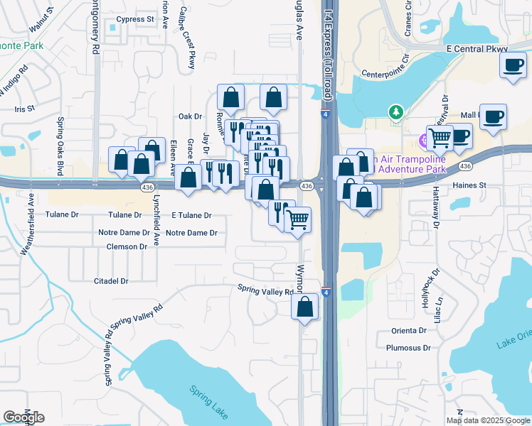 map of restaurants, bars, coffee shops, grocery stores, and more near 170-298 South Westmonte Drive in Altamonte Springs