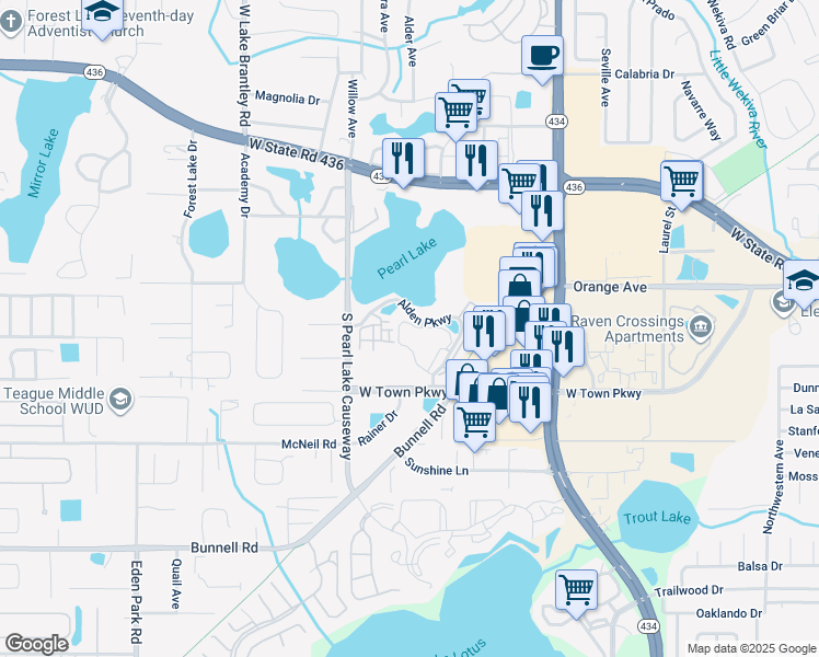 map of restaurants, bars, coffee shops, grocery stores, and more near 208 Afton Square in Altamonte Springs