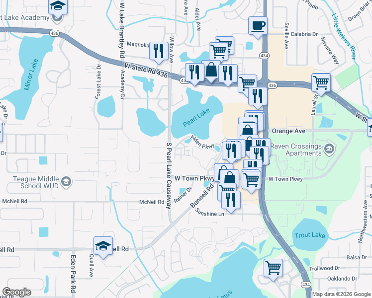 map of restaurants, bars, coffee shops, grocery stores, and more near 1067 Charter Oak Ln in Altamonte Springs