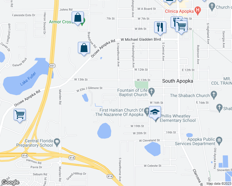 map of restaurants, bars, coffee shops, grocery stores, and more near 313 Apopka Hills Circle in Apopka