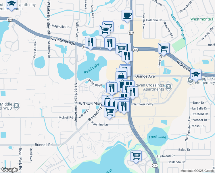 map of restaurants, bars, coffee shops, grocery stores, and more near 212 Sterling Springs Lane in Altamonte Springs