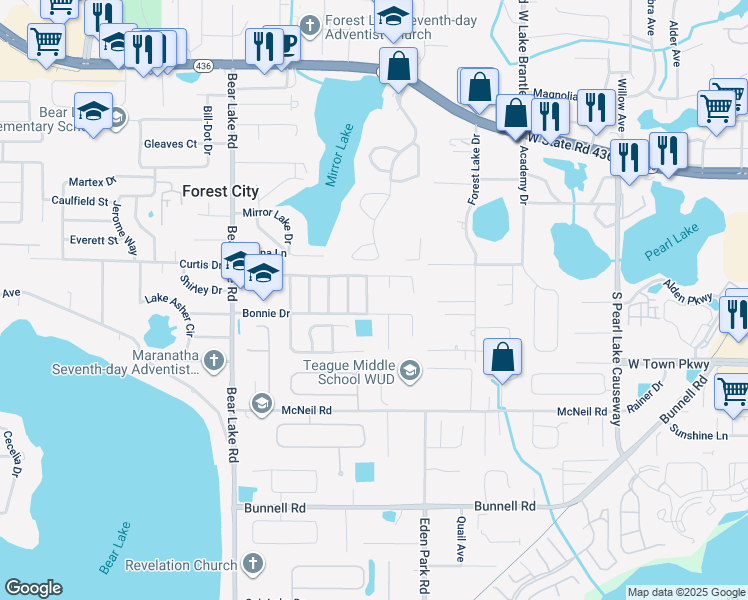 map of restaurants, bars, coffee shops, grocery stores, and more near 1221 Gay Street in Apopka