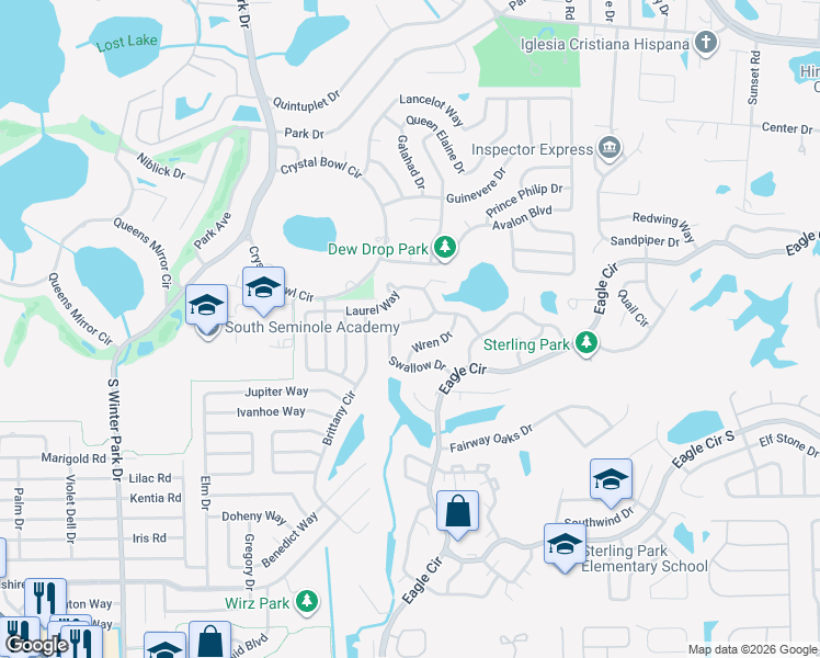 map of restaurants, bars, coffee shops, grocery stores, and more near 622 Swallow Drive in Casselberry
