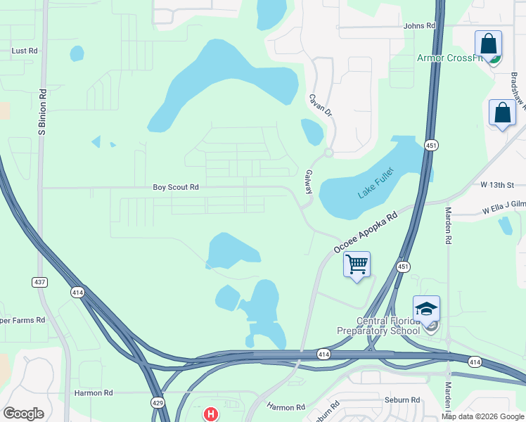 map of restaurants, bars, coffee shops, grocery stores, and more near 1928 Boy Scout Road in Apopka