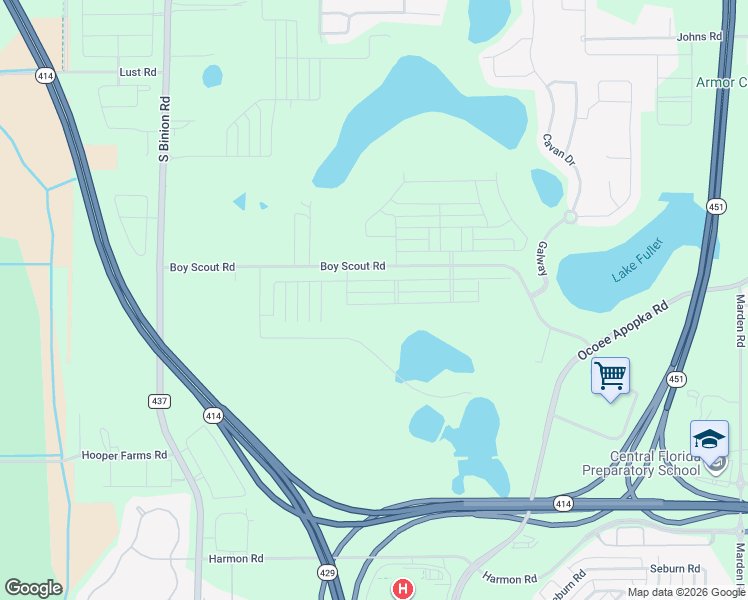 map of restaurants, bars, coffee shops, grocery stores, and more near 2100 Boy Scout Road in Apopka