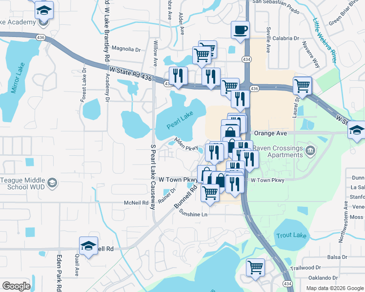 map of restaurants, bars, coffee shops, grocery stores, and more near 208 Afton Square in Altamonte Springs