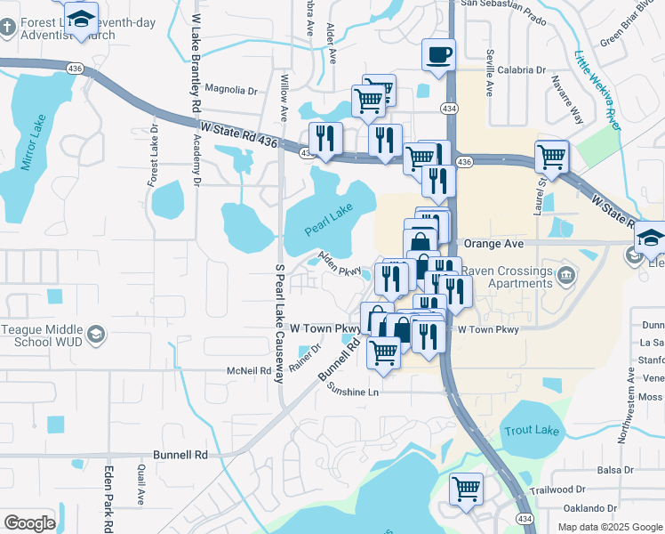 map of restaurants, bars, coffee shops, grocery stores, and more near 208 Afton Square in Altamonte Springs