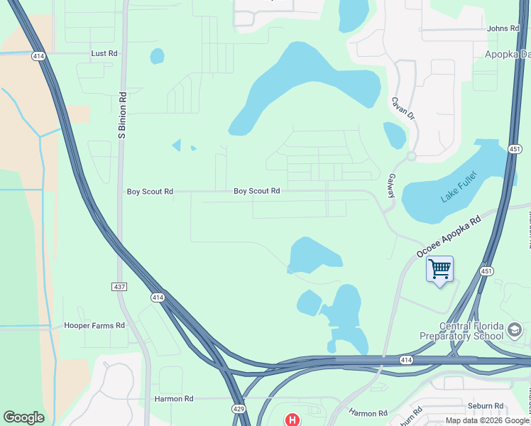 map of restaurants, bars, coffee shops, grocery stores, and more near 2100 Boy Scout Road in Apopka
