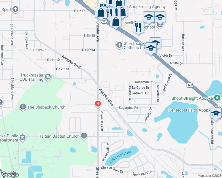 map of restaurants, bars, coffee shops, grocery stores, and more near 1249 Whispering Winds Court in Apopka