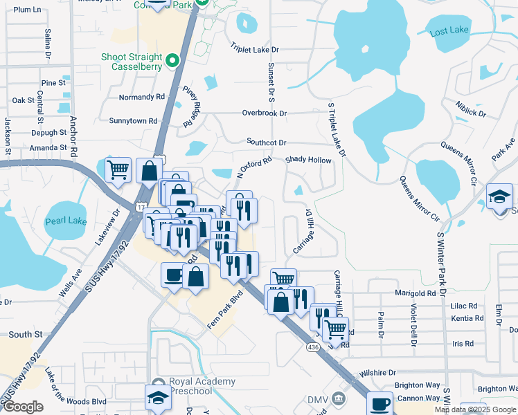 map of restaurants, bars, coffee shops, grocery stores, and more near 670 Kenwick Circle in Casselberry