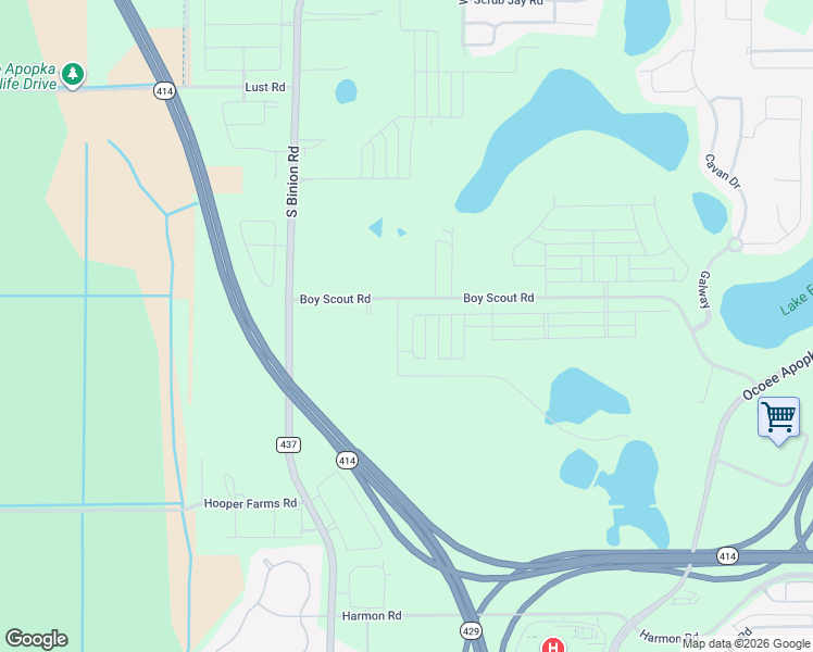 map of restaurants, bars, coffee shops, grocery stores, and more near 1251 South Binion Road in Apopka