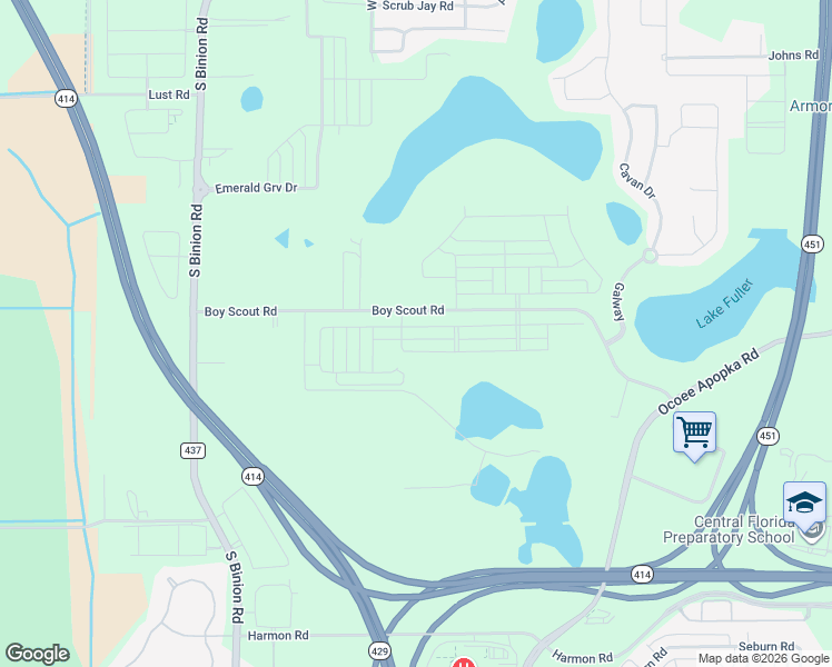 map of restaurants, bars, coffee shops, grocery stores, and more near 2100 Boy Scout Road in Apopka