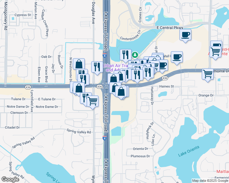 map of restaurants, bars, coffee shops, grocery stores, and more near 102 E Altamonte Dr in Altamonte Springs
