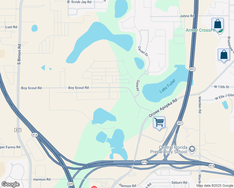 map of restaurants, bars, coffee shops, grocery stores, and more near 1928 Boy Scout Road in Apopka