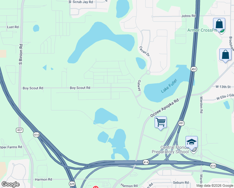 map of restaurants, bars, coffee shops, grocery stores, and more near 1928 Boy Scout Road in Apopka
