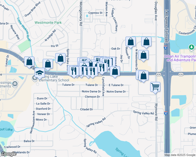 map of restaurants, bars, coffee shops, grocery stores, and more near 434 Tulane Drive in Altamonte Springs