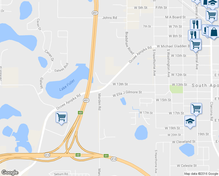 map of restaurants, bars, coffee shops, grocery stores, and more near in South Apopka