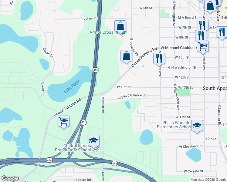 map of restaurants, bars, coffee shops, grocery stores, and more near in South Apopka