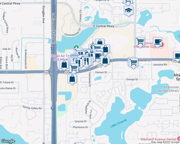 map of restaurants, bars, coffee shops, grocery stores, and more near 548 Altamonte Springs Drive in Altamonte Springs