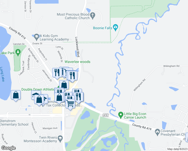 map of restaurants, bars, coffee shops, grocery stores, and more near 659 Evening Sky Drive in Oviedo