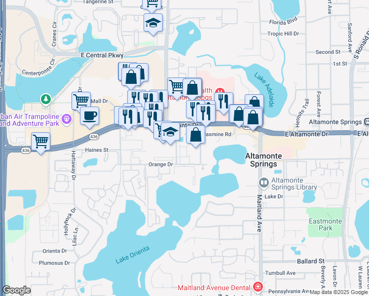 map of restaurants, bars, coffee shops, grocery stores, and more near 556 Majestic Palm Drive in Altamonte Springs