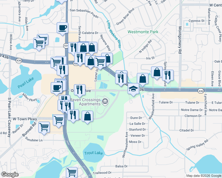 map of restaurants, bars, coffee shops, grocery stores, and more near 740 Orange Avenue in Altamonte Springs