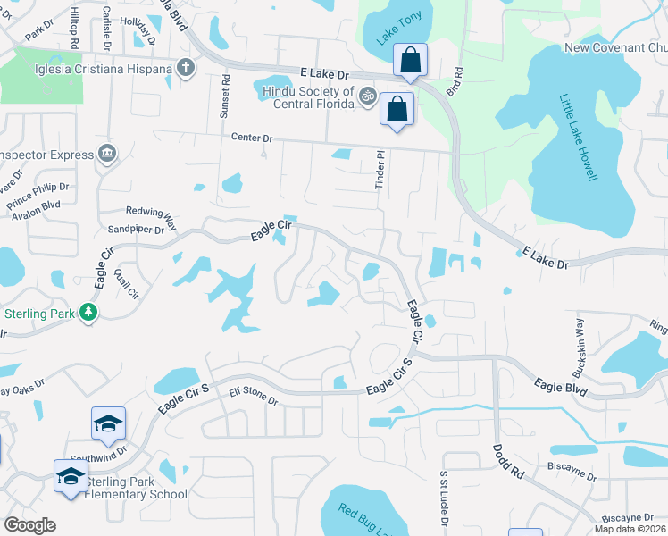 map of restaurants, bars, coffee shops, grocery stores, and more near 3958 Campfire Way in Casselberry