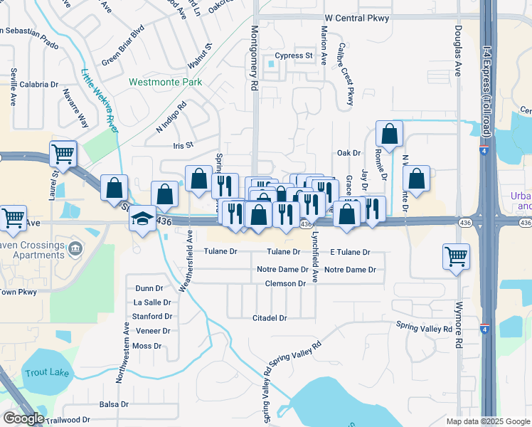 map of restaurants, bars, coffee shops, grocery stores, and more near 489 Florida 436 in Altamonte Springs