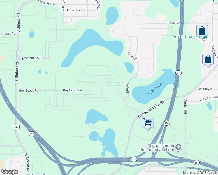 map of restaurants, bars, coffee shops, grocery stores, and more near 1748 Boy Scout Road in Apopka