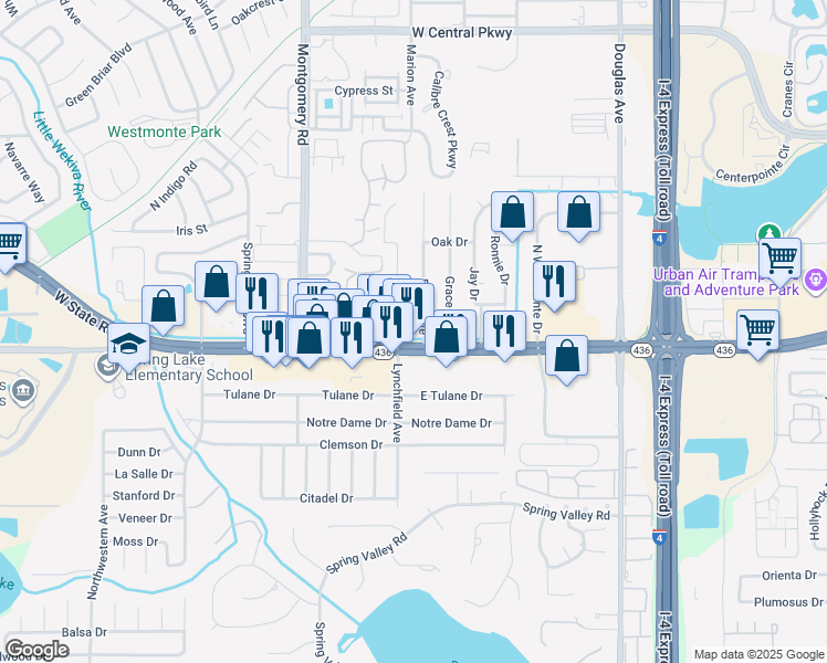 map of restaurants, bars, coffee shops, grocery stores, and more near 499 Florida 436 in Altamonte Springs