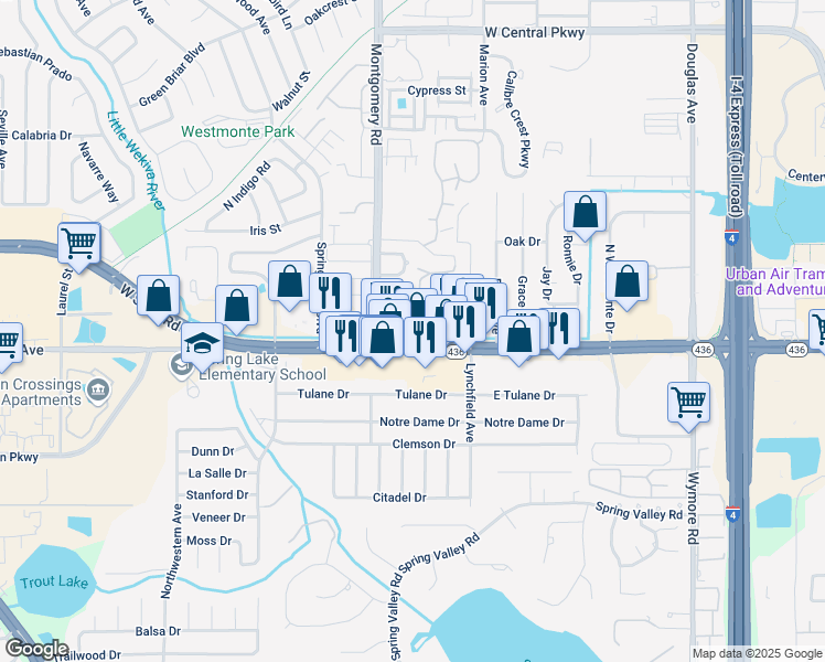 map of restaurants, bars, coffee shops, grocery stores, and more near 489 Florida 436 in Altamonte Springs