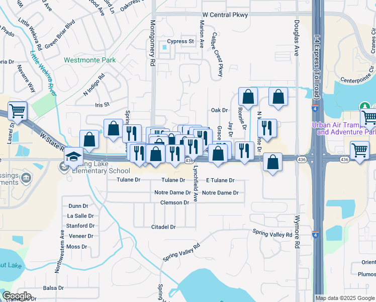 map of restaurants, bars, coffee shops, grocery stores, and more near 499 Florida 436 in Altamonte Springs