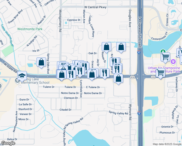 map of restaurants, bars, coffee shops, grocery stores, and more near 401 Florida 436 in Altamonte Springs