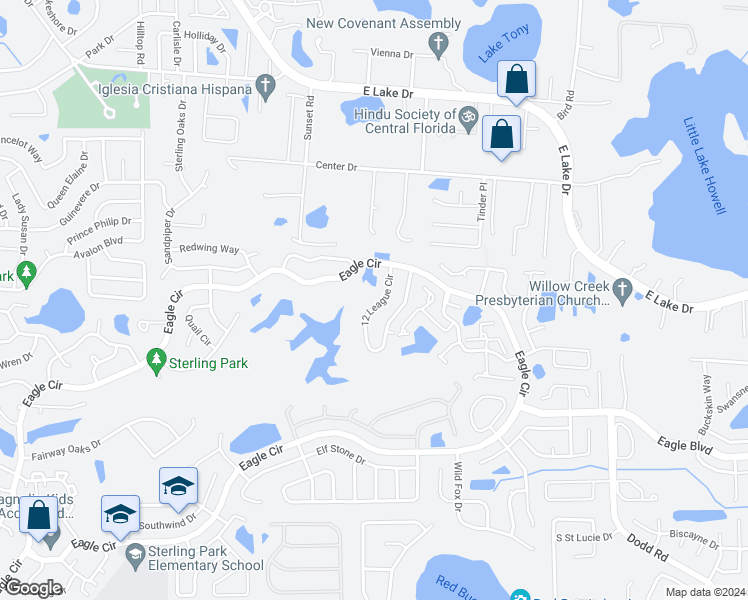 map of restaurants, bars, coffee shops, grocery stores, and more near 214 12 League Circle in Casselberry