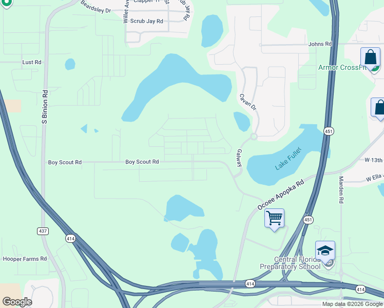 map of restaurants, bars, coffee shops, grocery stores, and more near 1879 Boy Scout Road in Apopka