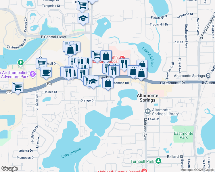 map of restaurants, bars, coffee shops, grocery stores, and more near 556 Majestic Palm Drive in Altamonte Springs