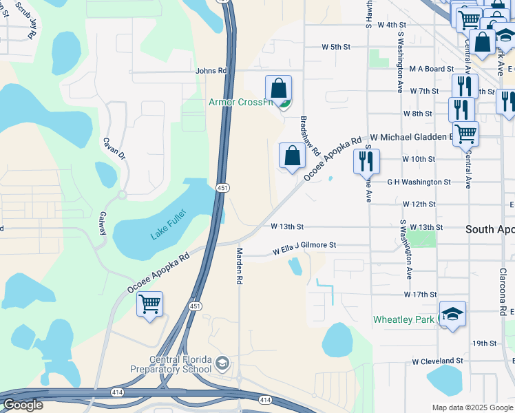 map of restaurants, bars, coffee shops, grocery stores, and more near 1220 Ocoee Apopka Road in Apopka