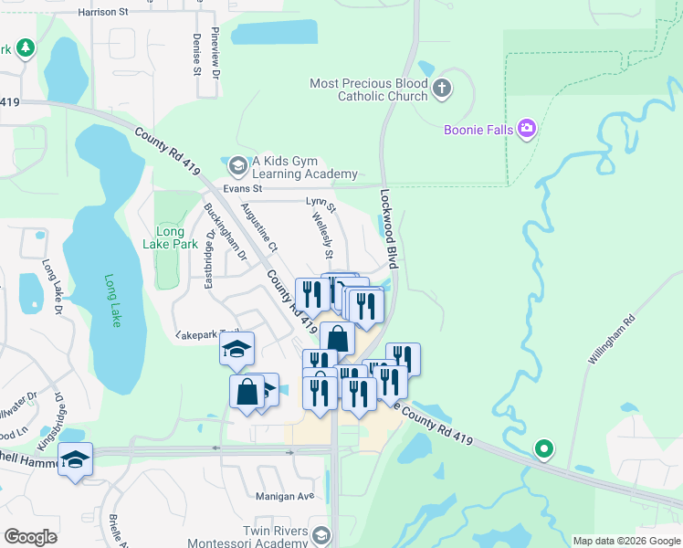 map of restaurants, bars, coffee shops, grocery stores, and more near 1780 Ashland Trail in Oviedo