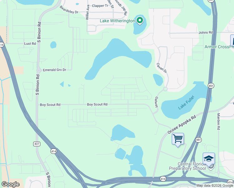 map of restaurants, bars, coffee shops, grocery stores, and more near 1879 Boy Scout Road in Apopka