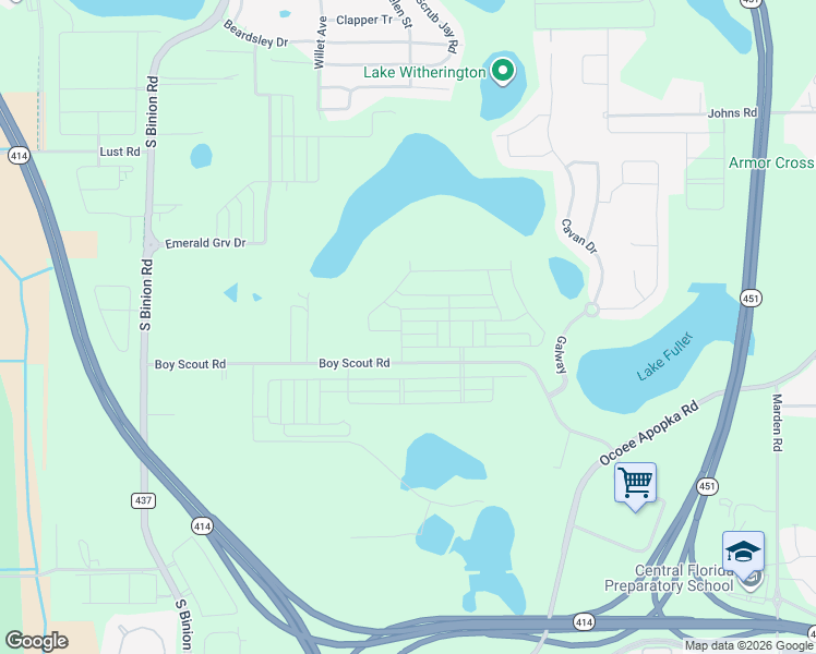 map of restaurants, bars, coffee shops, grocery stores, and more near 1879 Boy Scout Road in Apopka