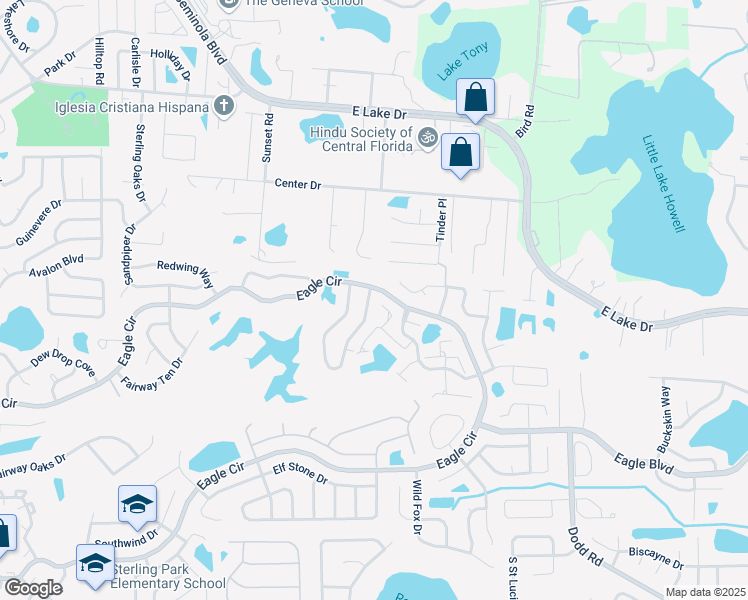 map of restaurants, bars, coffee shops, grocery stores, and more near 203 12 League Circle in Casselberry