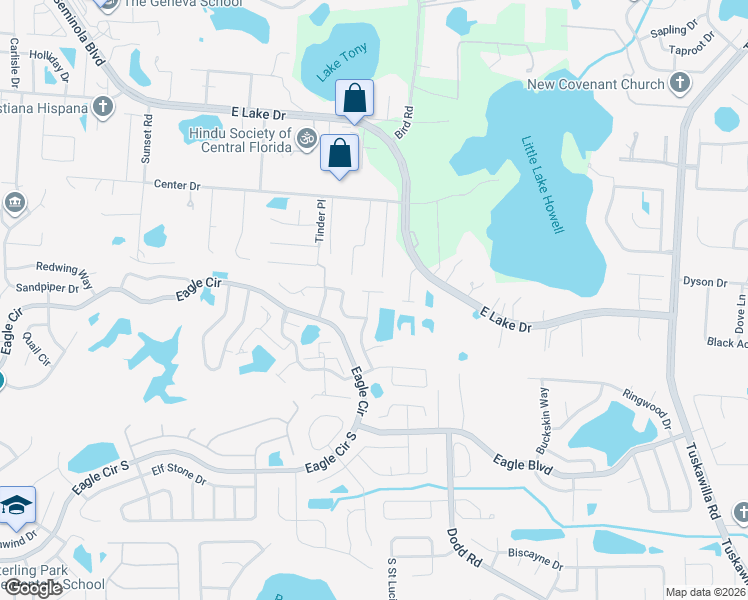 map of restaurants, bars, coffee shops, grocery stores, and more near 361 Hound Run Place in Casselberry