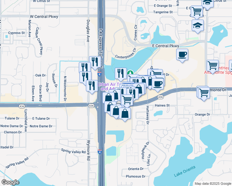 map of restaurants, bars, coffee shops, grocery stores, and more near 145 Oyster Bay Circle in Altamonte Springs
