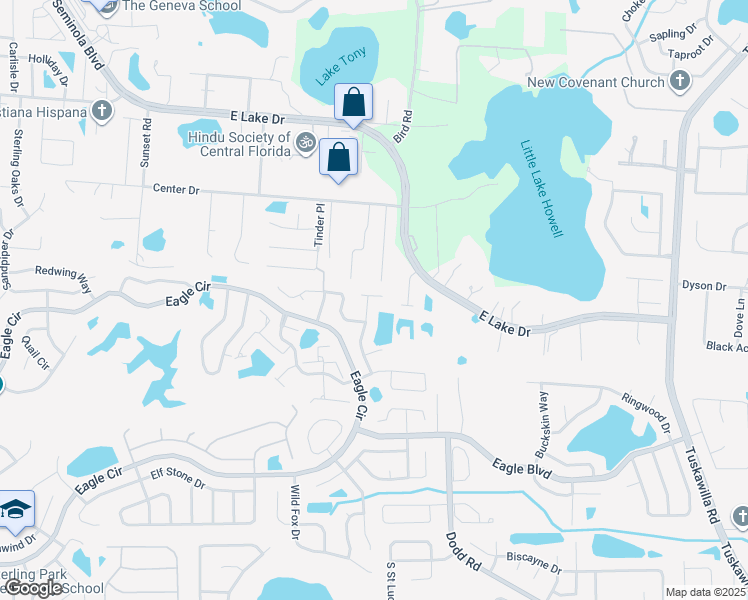 map of restaurants, bars, coffee shops, grocery stores, and more near 361 Hound Run Place in Casselberry