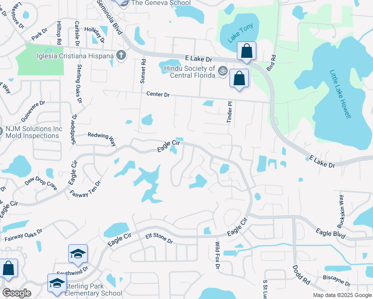 map of restaurants, bars, coffee shops, grocery stores, and more near 203 12 League Circle in Casselberry