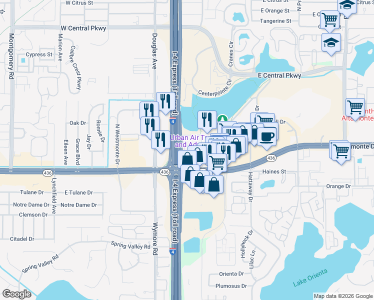 map of restaurants, bars, coffee shops, grocery stores, and more near 109 Oyster Bay Circle in Altamonte Springs