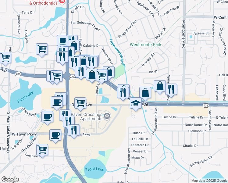 map of restaurants, bars, coffee shops, grocery stores, and more near 706 Florida 436 in Altamonte Springs