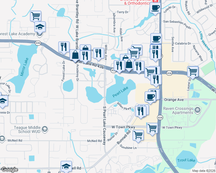 map of restaurants, bars, coffee shops, grocery stores, and more near in Altamonte Springs