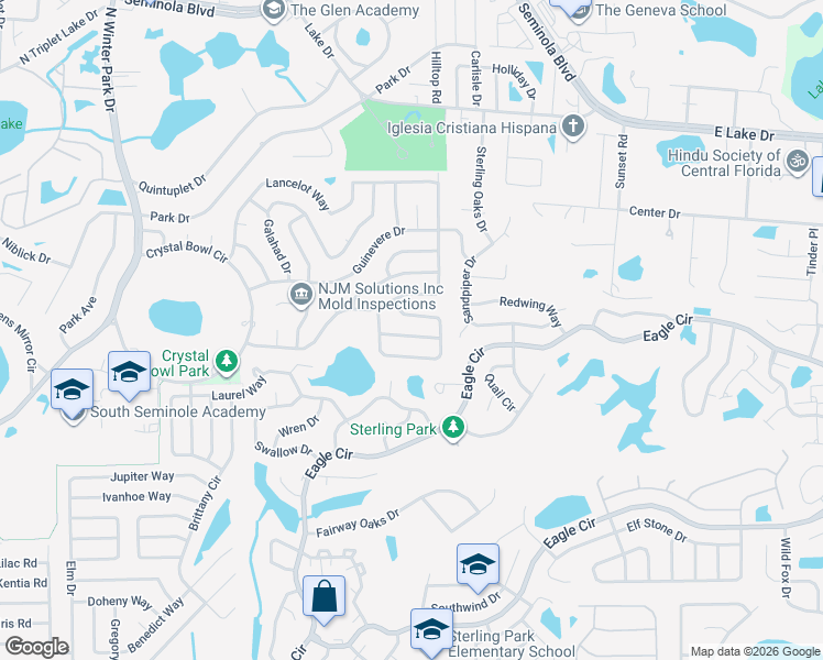 map of restaurants, bars, coffee shops, grocery stores, and more near 1448 Lady Amy Drive in Casselberry